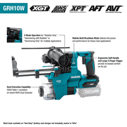 40 V Max XGT Brushless Cordless 13/16" SDS-PLUS AVT Rotary Hammer Kit with Dust Extractor/AFT/AWS Capable (2.5Ah) Alt 2 - Image