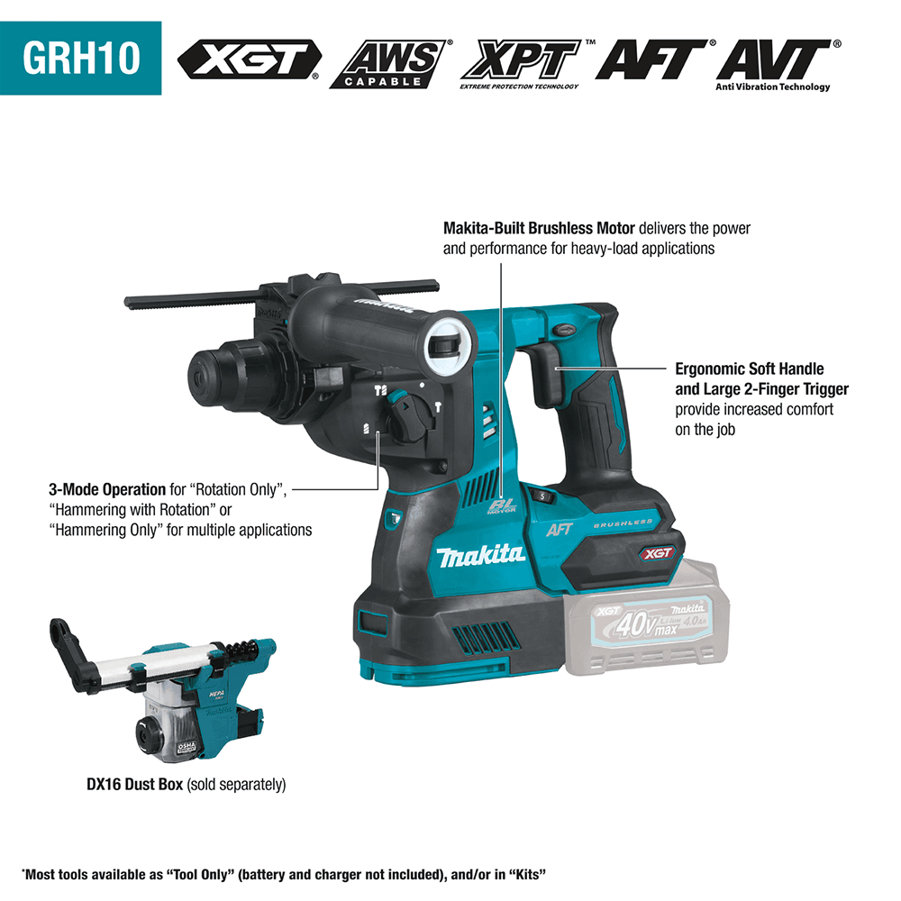 40 V Max XGT Brushless Cordless 13/16" SDS-PLUS AVT Rotary Hammer Tool Only with AFT/AWS Capable Alt 1 - Image
