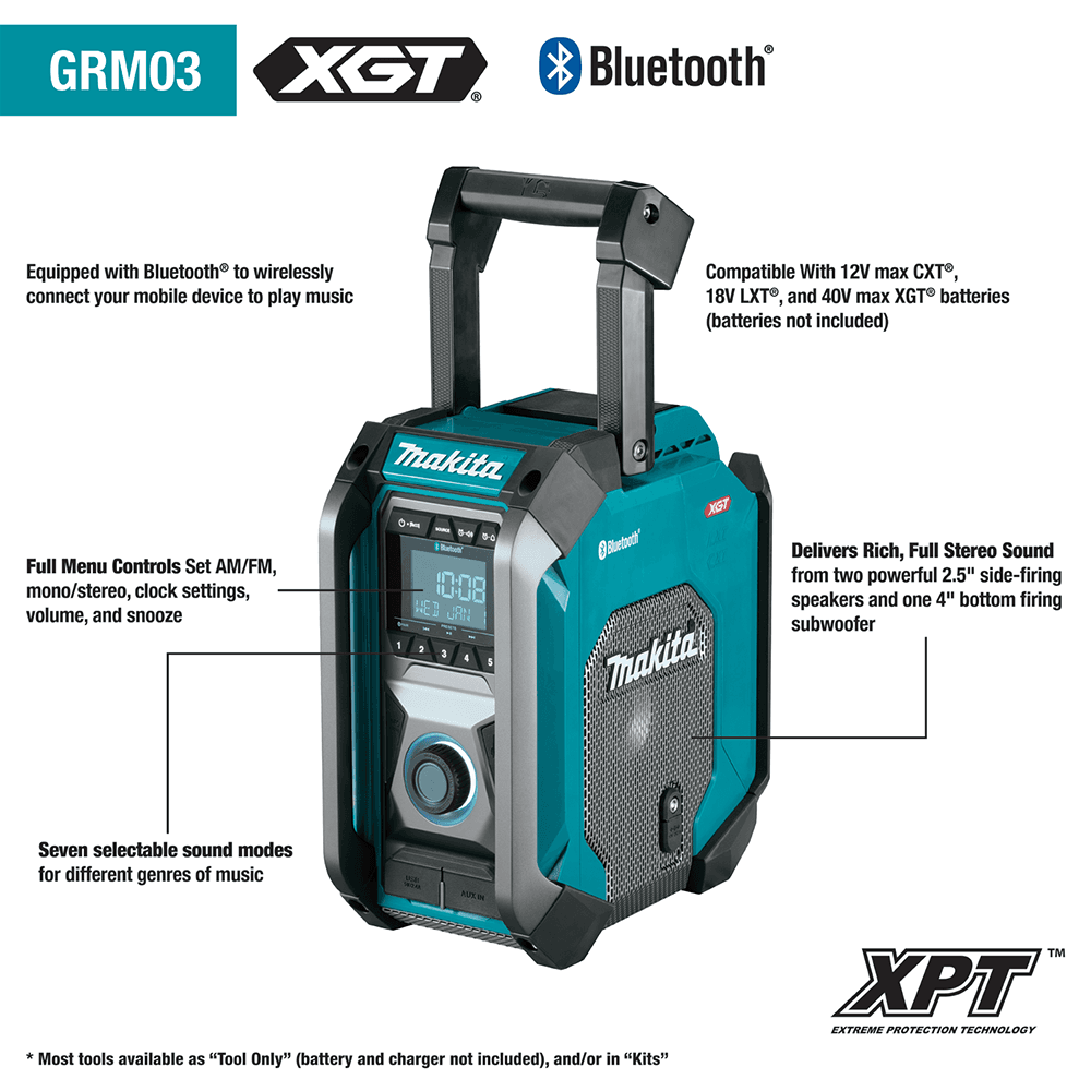 GRM03 40V max XGT Cordless/Corded Bluetooth Job Site Radio Tool Only Alt 4 - Image