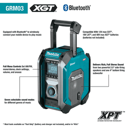 GRM03 40V max XGT Cordless/Corded Bluetooth Job Site Radio Tool Only Alt 4 - Image