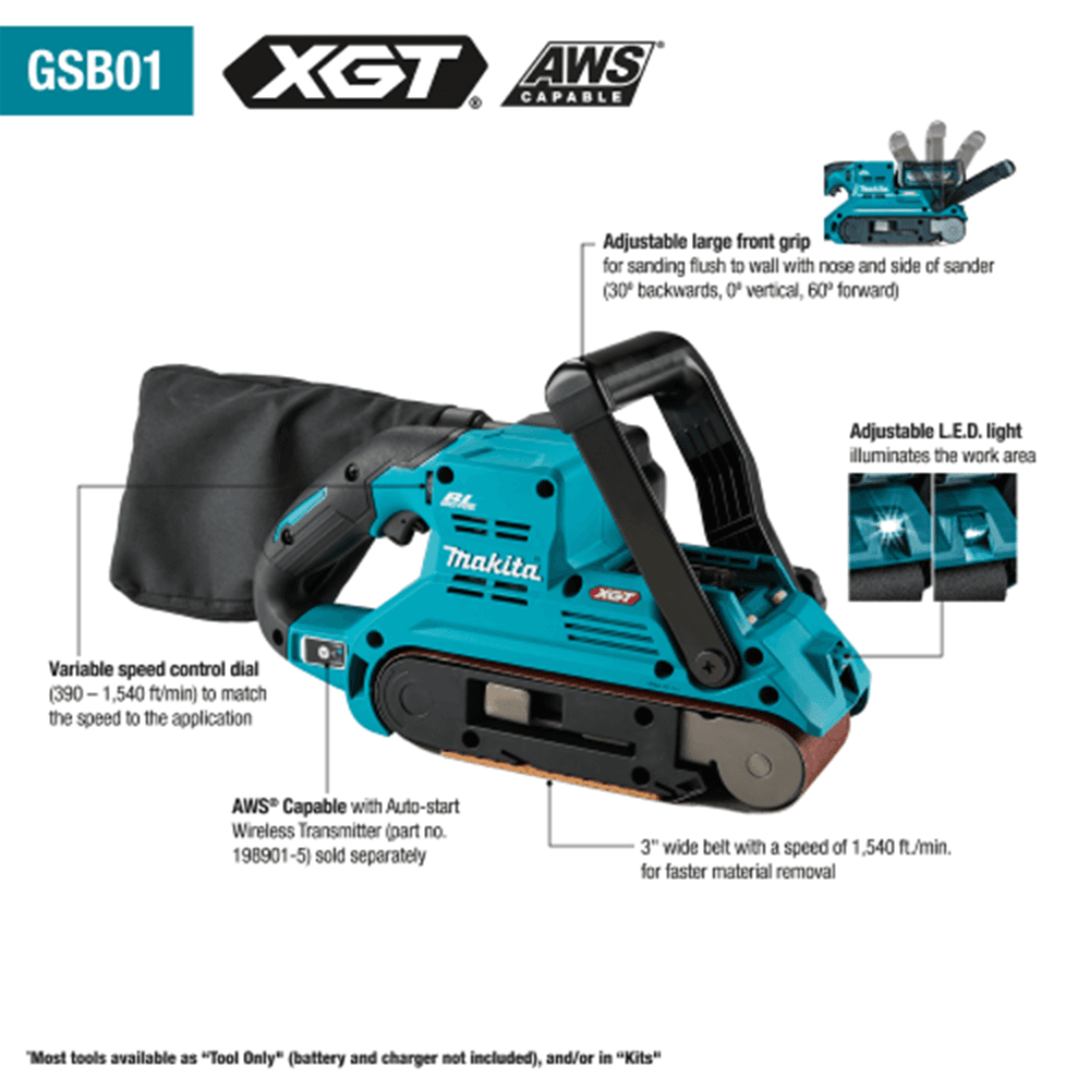40V Max XGT Brushless Cordless 3" x 21" Belt Sander, AWS Capable, Tool Only Alt 1 - Image