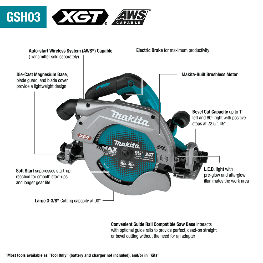 40V max XGT Brushless Cordless 9-1/4" Circular Saw Tool Only with Guide Rail Compatible Base/AWS Capable Alt 2 - Image