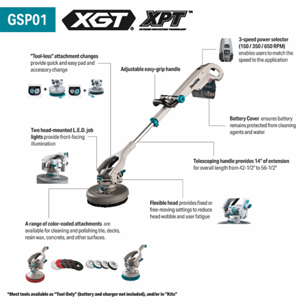 40V Max XGT Brushless Cordless Telescoping 8" Polisher/Scrubber Kit, (4.0Ah) Alt 2 - Image
