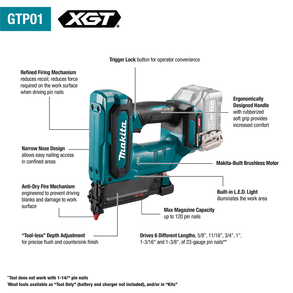 23 Gauge x 40V max XGT Brushless Cordless Pin Nailer Tool Only Alt 6 - Image