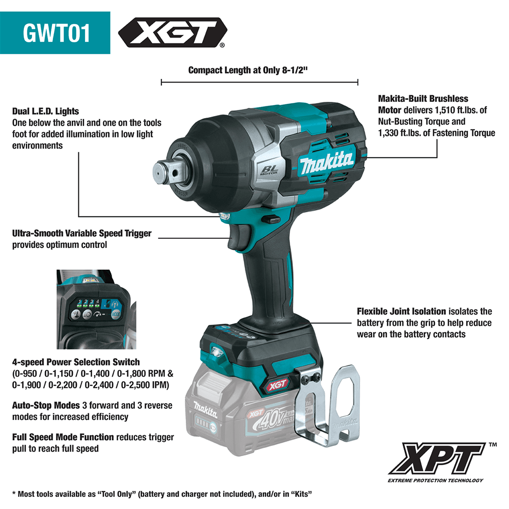 40V max XGT Brushless Cordless 4-Speed High-Torque 3/4" Square Drive Impact Wrench Tool Only with Friction Ring Anvil Alt 5 - Image
