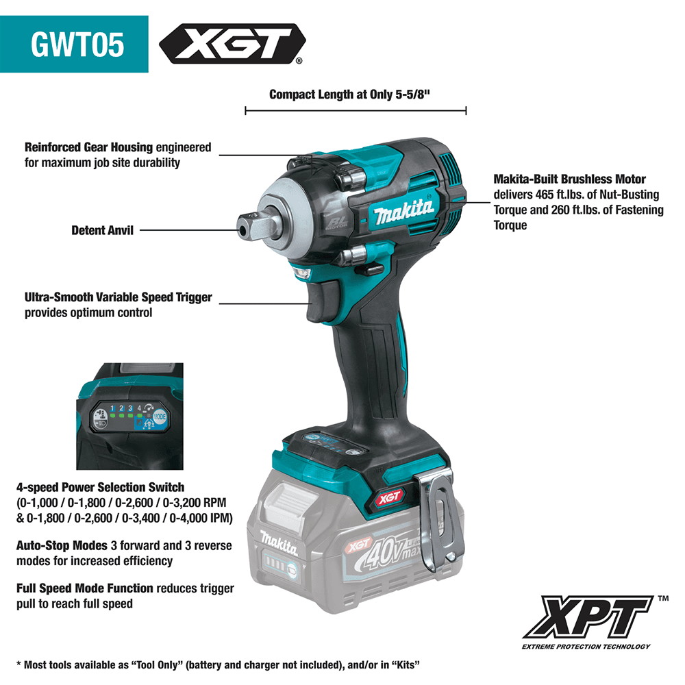 40V max XGT Brushless Cordless 4-Speed 1/2" Square Drive Impact Wrench Kit with Detent Anvil (2.5 Ah) Alt 5 - Image