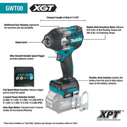 40V max XGT Brushless Cordless 4-Speed Mid-Torque 1/2" Square Drive Impact Wrench Kit with Detent Anvil (2.5 Ah) Alt 4 - Image