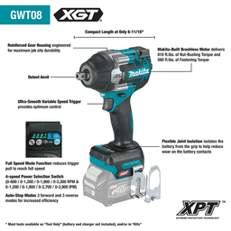 40V max XGT Brushless Cordless 4-Speed Mid-Torque 1/2" Square Drive Impact Wrench with Detent Anvil Tool Only Alt 1 - Image