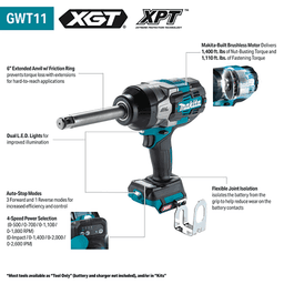 40V Max XGT Brushless Drive Extended Anvil Impact Wrench with Friction Ring, Tool Only Alt 1 - Image