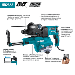 1" SDS‑PLUS AVT Pistol Grip Rotary Hammer with HEPA Dust Extractor Alt 3 - Image