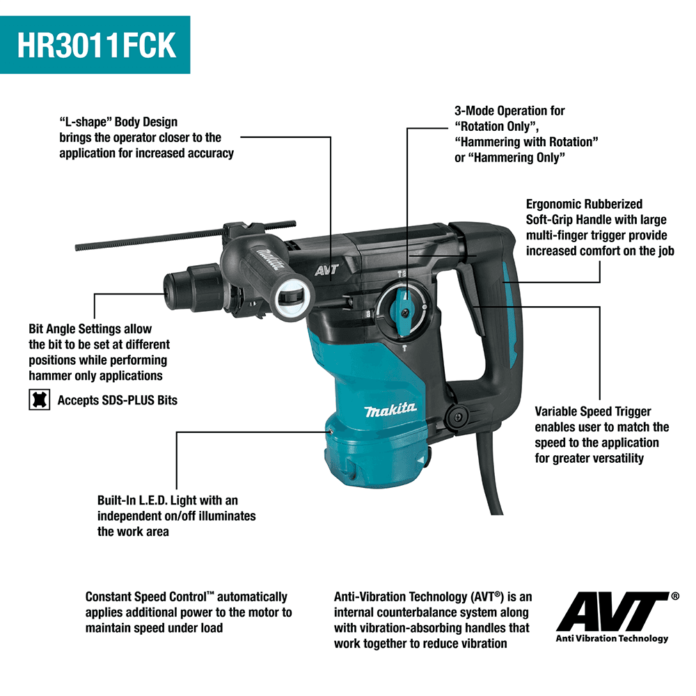 1-3/16'' SDS-PLUS AVT L-Shape Rotary Hammer Alt 8 - Image