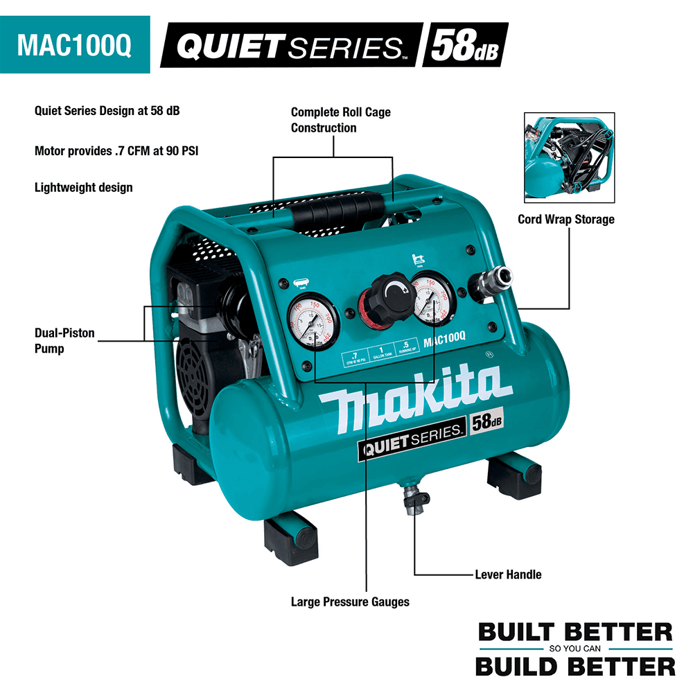 Quiet Series 1/2 HP x 1 Gallon Compact/Oil-Free/Electric Air Compressor/18 Gauge Brad Nailer Combo Kit Alt 18 - Image