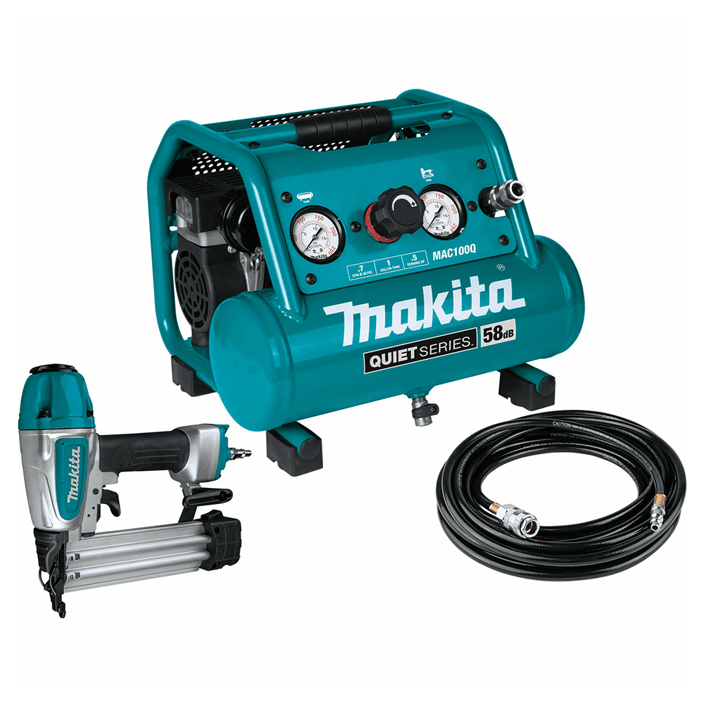 Quiet Series 1/2 HP x 1 Gallon Compact/Oil-Free/Electric Air Compressor/18 Gauge Brad Nailer Combo Kit Main - Image