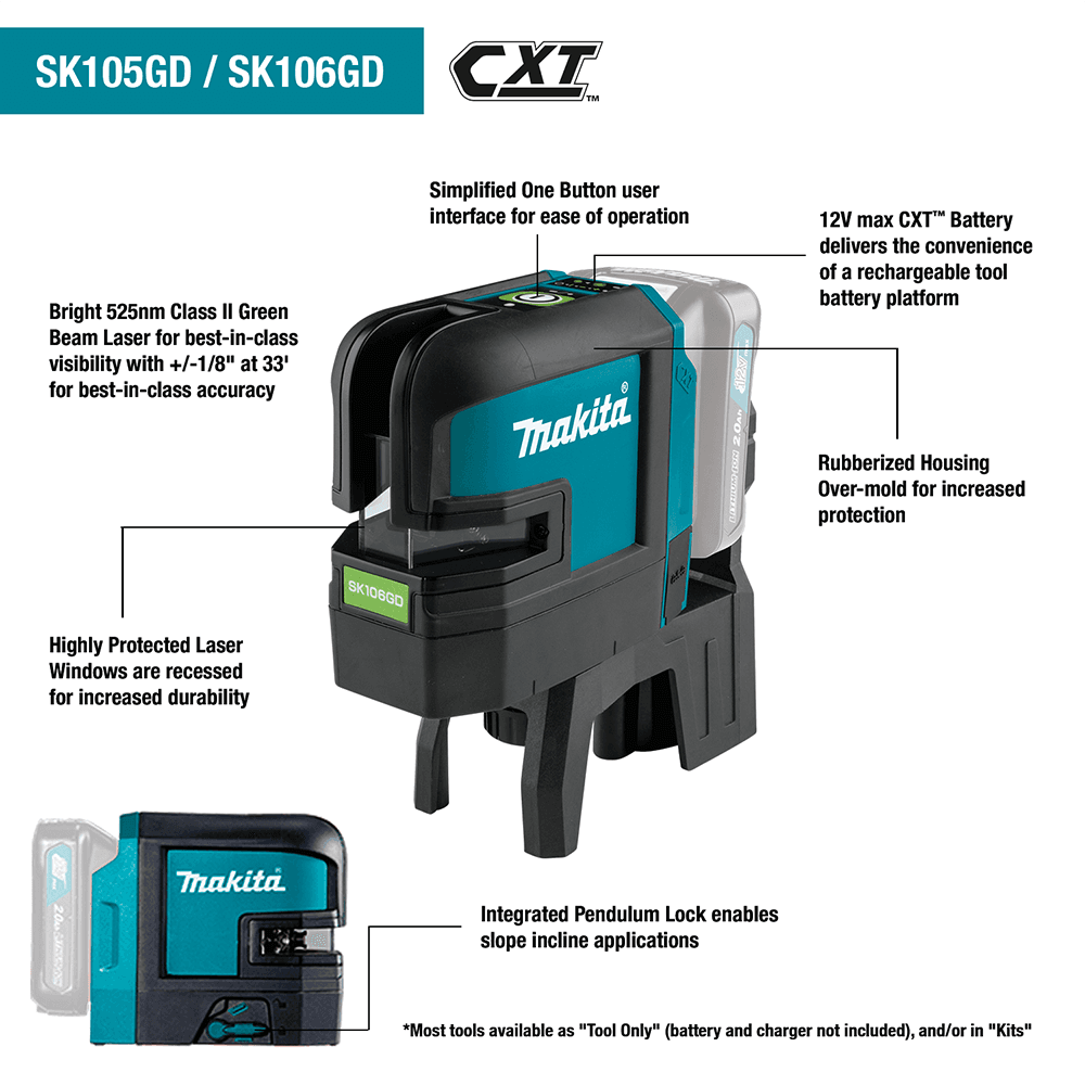 12 V Max CXT Lithium-Ion Cordless Self-Leveling Cross-Line Green Beam Laser Tool Only Alt 2 - Image