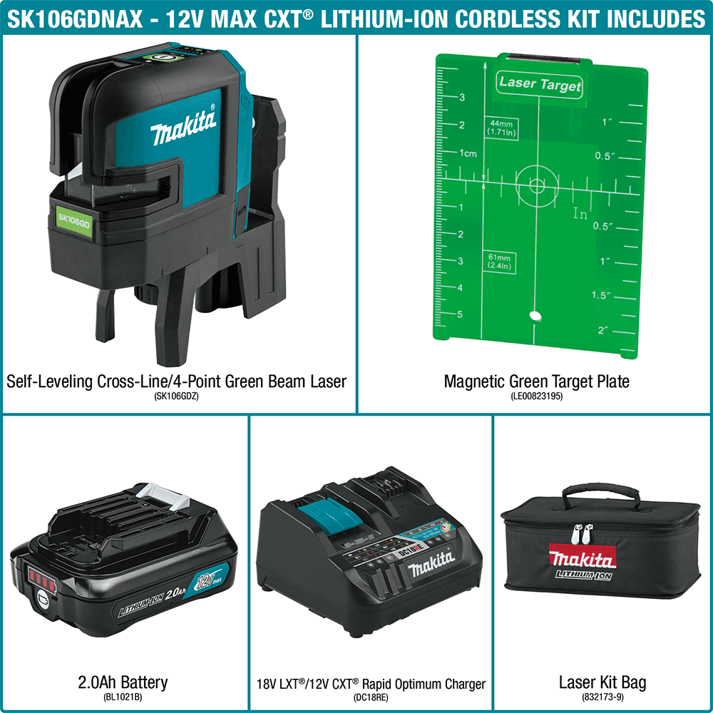 12 V max CXT Lithium-Ion Cordless Self-Leveling Cross-Line/4-Point Green Beam Laser Kit (2.0Ah) Alt 18 - Image