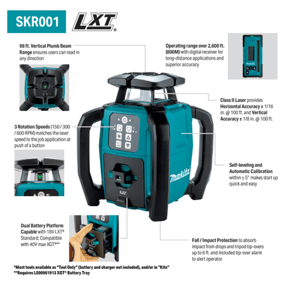 18V LXT Lithium-Ion Green Exterior Dual Slope 360° Rotary Laser with Case, Tool Only Alt 34 - Image