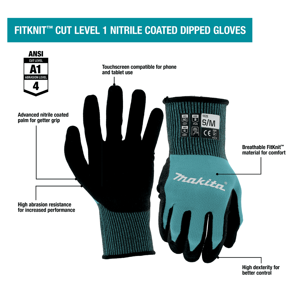 Large/Extra?Large FitKnit Cut Level 1 Nitrile Coated Dipped Gloves - Alt Image 5