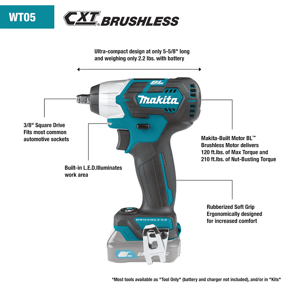 12 V max CXT Lithium-Ion Brushless Cordless 3/8" Square Drive Impact Wrench Tool Only Alt 10 - Image