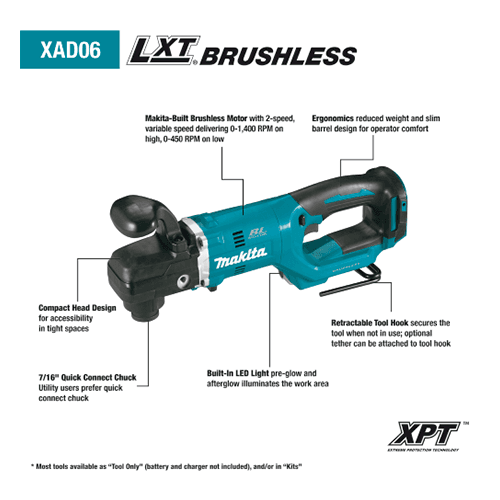 18V LXT Lithium-Ion Brushless Cordless 7/16" Hex Right Angle Drill Tool Only Alt 1 - Image