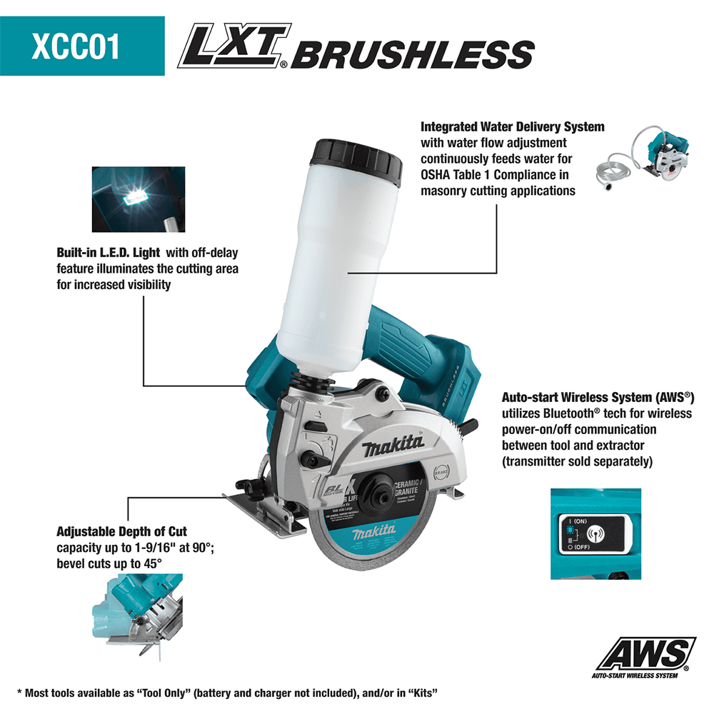 18V LXT Lithium-Ion Brushless Cordless 5" Wet/Dry Masonry Saw Tool Only with AWS Capable Alt 2 - Image