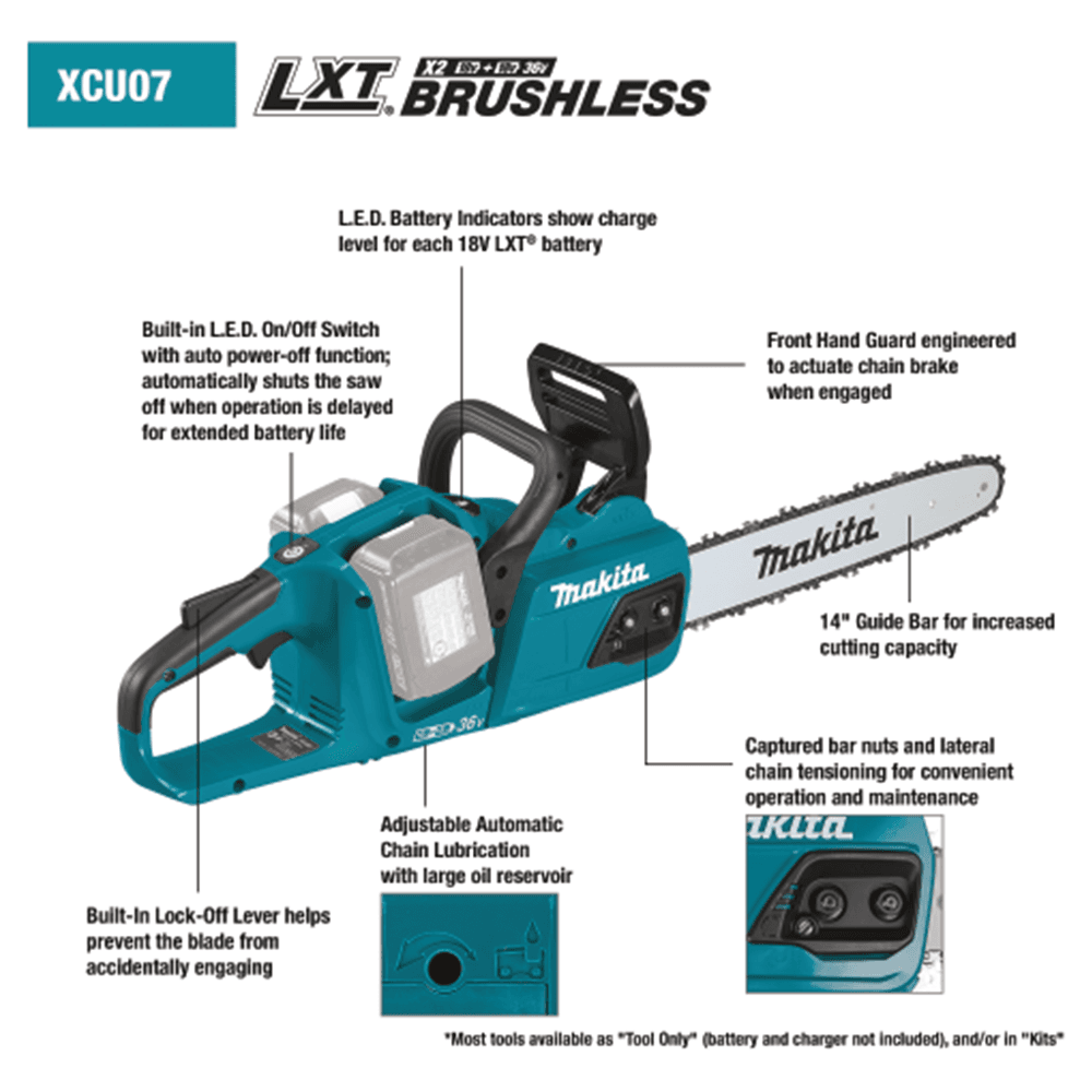 XCU07Z 36V LXT Brushless 14" Chain Saw Tool Only Alt 2 - Image
