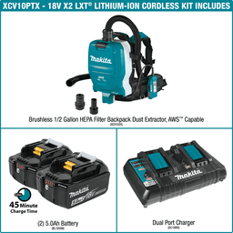 36V LXT Brushless 1/2 Gallon HEPA Filter Backpack Dry Dust Extractor Kit with AWS Capable (5.0Ah) Alt 5 - Image