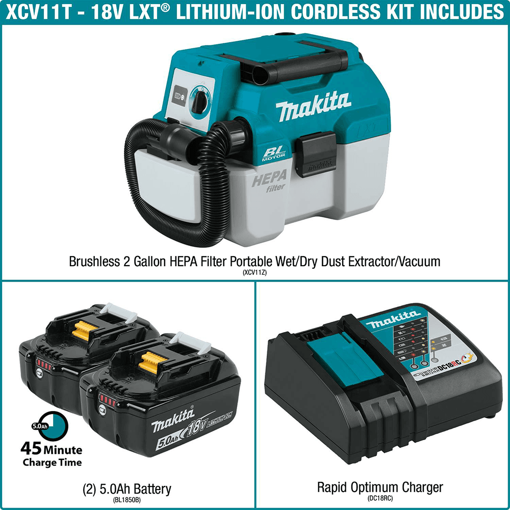 18V LXT Lithium-Ion 2 Gallon HEPA Filter Portable Wet/Dry Dust Extractor/Vacuum Kit (5.0Ah) Alt 18 - Image