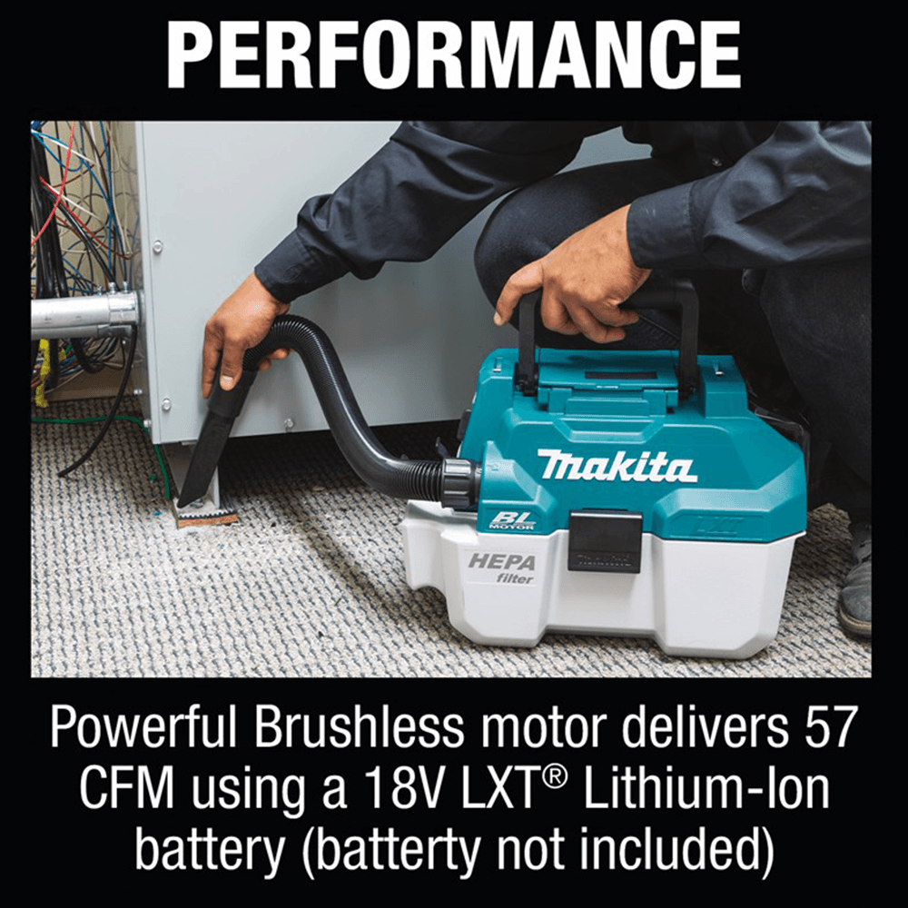 Makita XCV11Z 2 Gallon HEPA Filter Portable Wet/Dry Dust Extractor Vacuum Tool Only