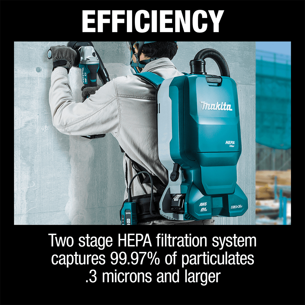 36V LXT Brushless 1.6 Gallon HEPA Filter Backpack Dry Dust Extractor Kit with AWS Capable (5.0 Ah) Alt 4 - Image