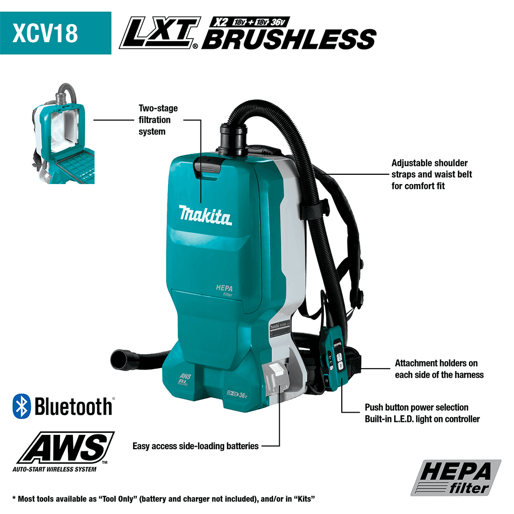 36V LXT Brushless 1.6 Gallon HEPA Filter Backpack Dry Dust Extractor Tool Only with AWS Capable Alt 1 - Image