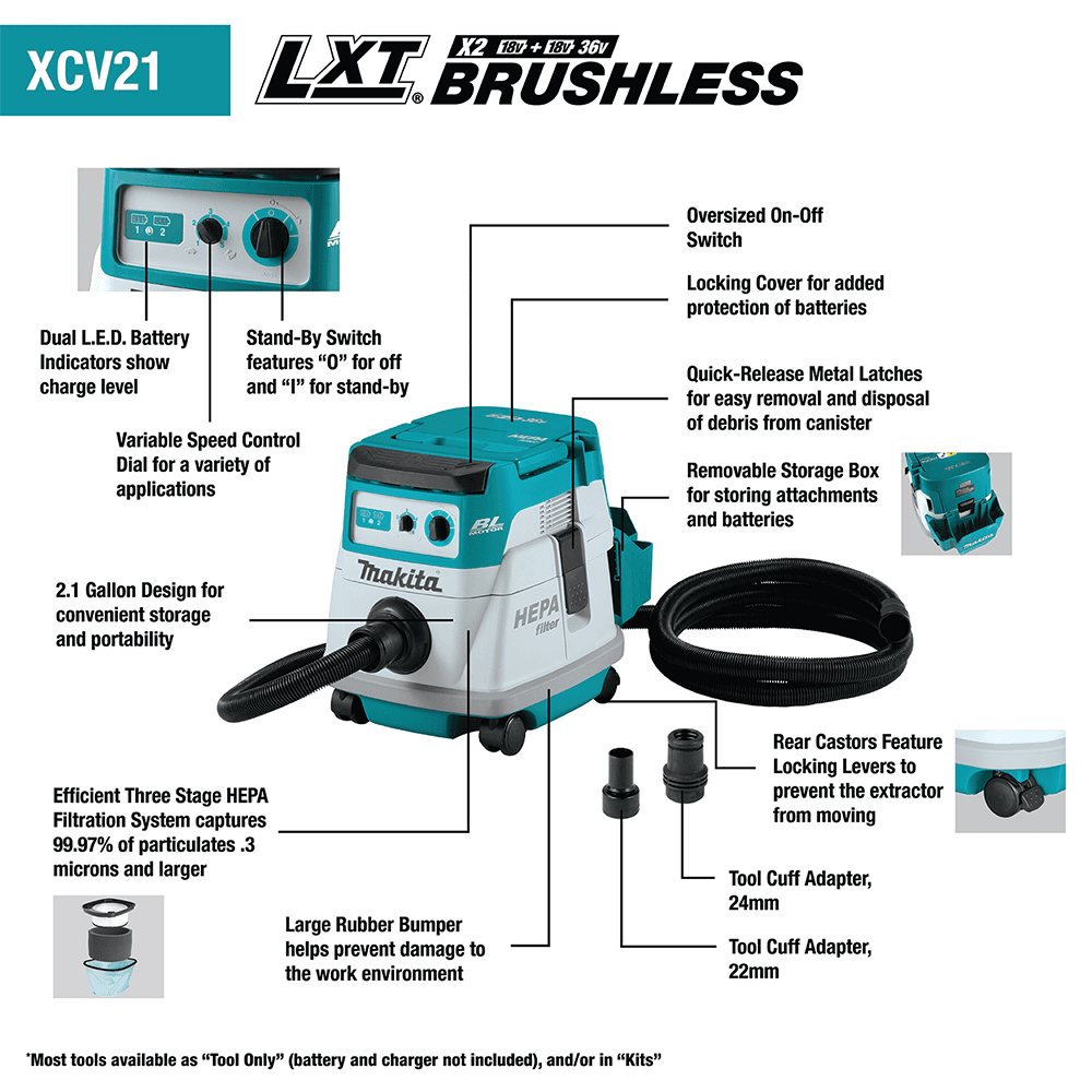 36V LXT Brushless 2.1 Gallon HEPA Filter Dry Dust Extractor Tool Only Alt 1 - Image