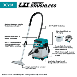 36V LXT Brushless 4 Gallon Wet/Dry Dust Extractor/Vacuum Tool Only Alt 1 - Image