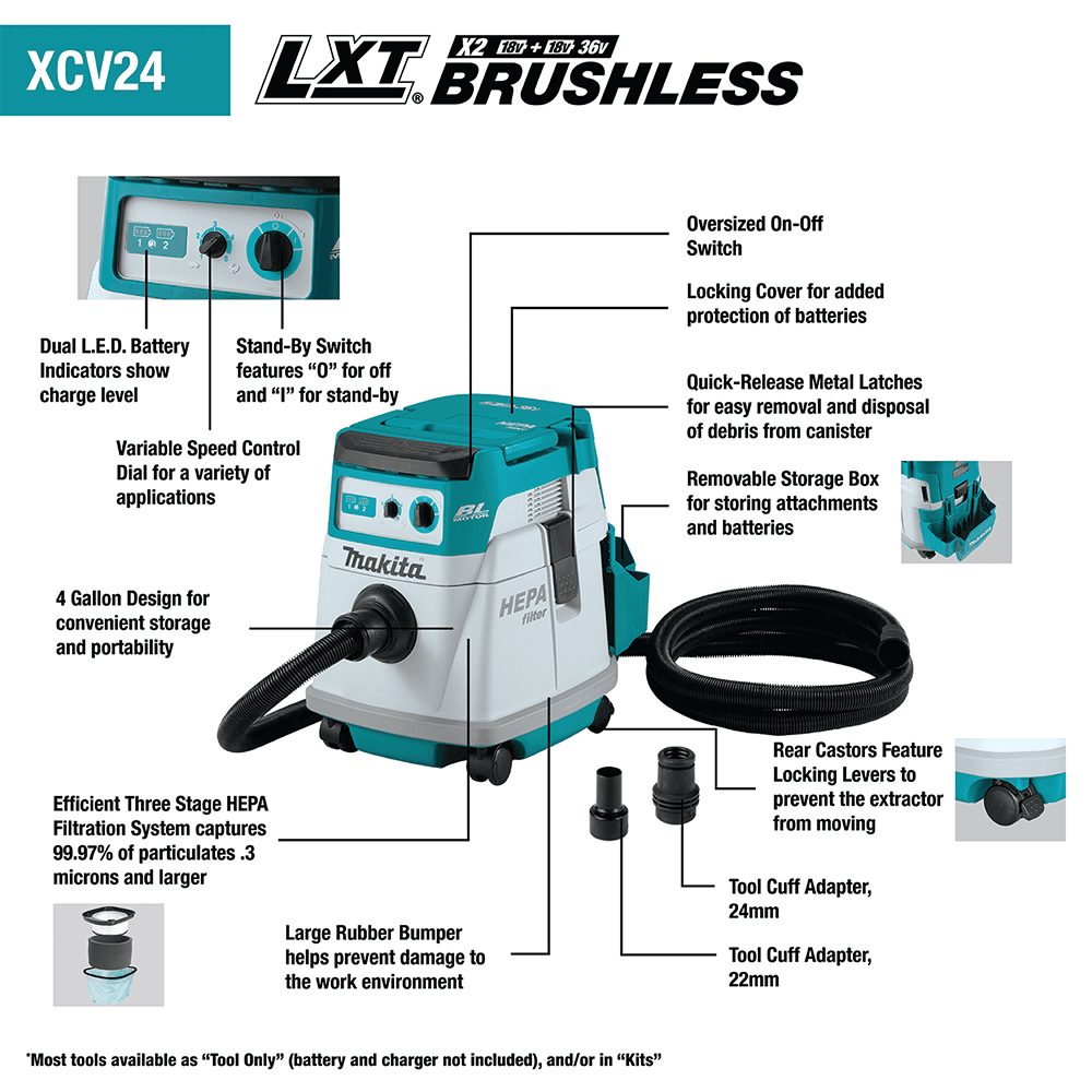 36V LXT Brushless 4 Gallon HEPA Filter Dry Dust Extractor Tool Only Alt 1 - Image
