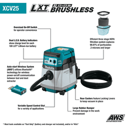 36V LXT Brushless 4 Gallon HEPA Filter Dry Dust Extractor/Vacuum Tool Only with AWS Alt 1 - Image