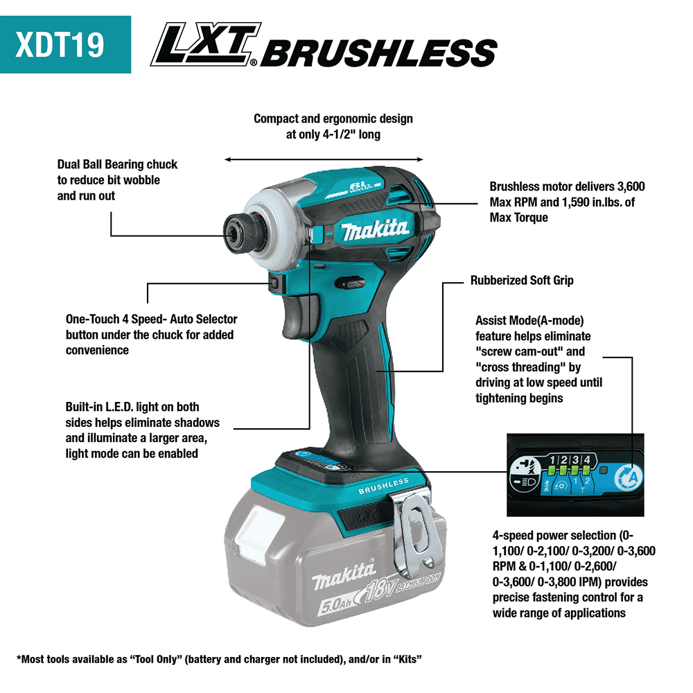 18V LXT Lithium-Ion Brushless Cordless Quick-Shift Mode 4-Speed Impact Driver Tool Only Alt 4 - Image