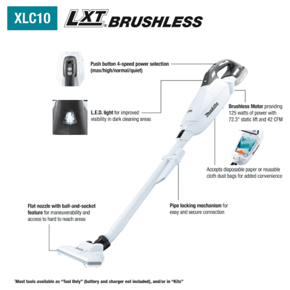 18V LXT Lithium‑ion Compact Brushless Cordless 4 ‑Speed Vacuum with Push Button/Dust Bag Tool Only Alt 1 - Image
