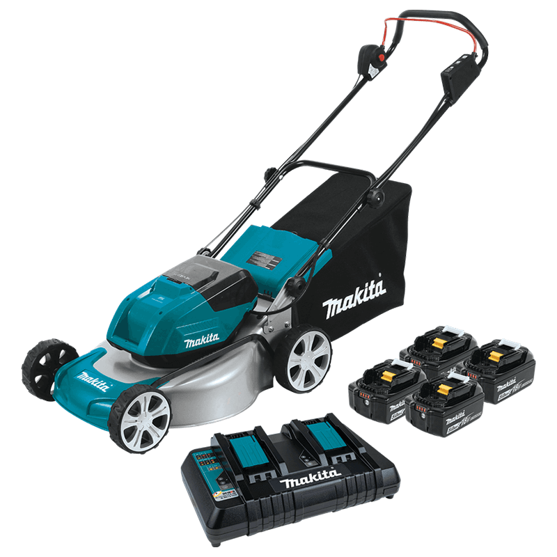 Makita 18" Lawn Mower with 4 Battery Kit (5.0Ah) - Zero Emissions, Lower Noise, Reduced Maintenance