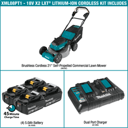 36V (18V X2) LXT Brushless 21" Self-Propelled Commercial Lawn Mower Kit with 4 Batteries (5.0Ah) Alt 27 - Image