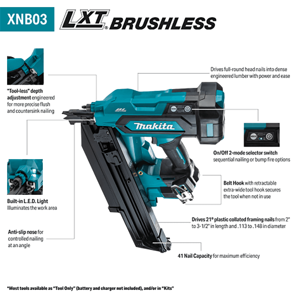18V LXT Brushless Cordless 21° Full Round Head 3‑1/2" Framing Nailer, Tool Only Alt 1 - Image