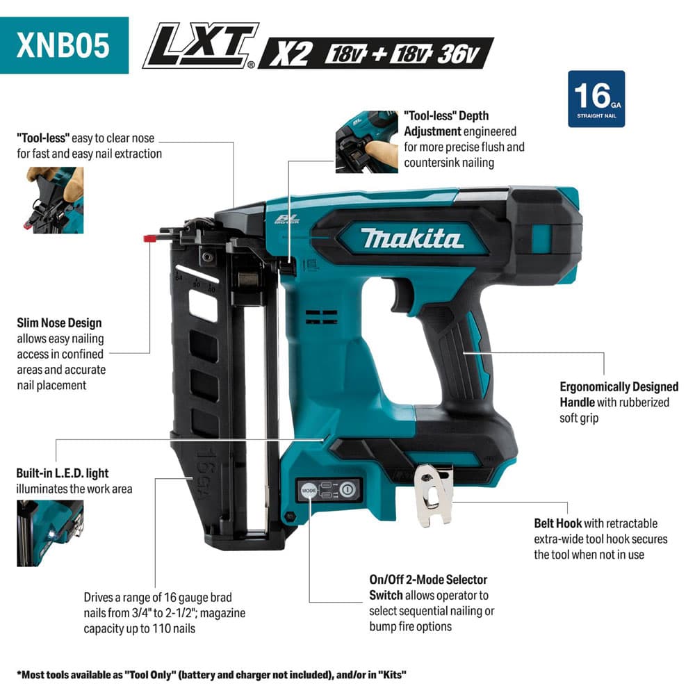 Makita XNB05Z Feature Shot (Callouts)