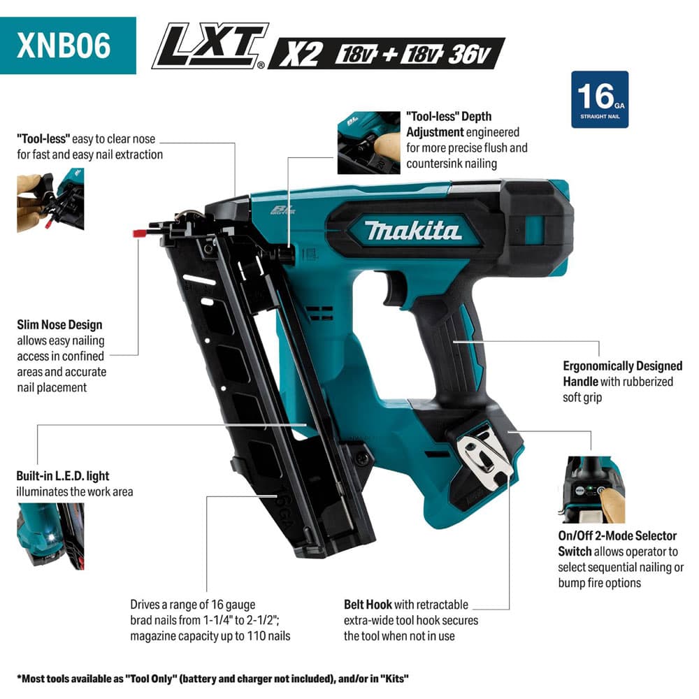 Makita XNB06Z Feature Shot (Callouts)