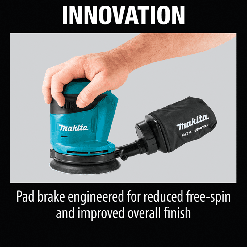 Makita 18V cordless random orbit sander with hook & loop pad