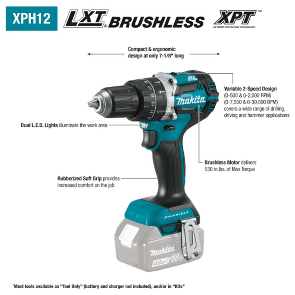 XPH12Z 18V LXT Lithium‑Ion Compact Brushless Cordless 1/2" Hammer Driver‑Drill Tool Only Alt 3 - Image