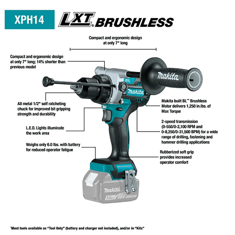 18V LXT Lithium‑Ion Brushless Cordless 1/2" Hammer Driver‑Drill Tool Only Alt 3 - Image