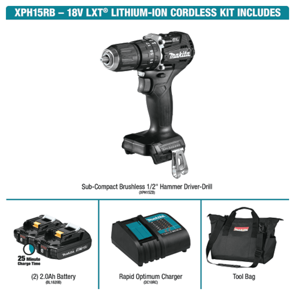 18V LXT Lithium‑Ion Sub‑Compact Brushless Cordless 1/2" Hammer Driver‑Drill Kit Alt 6 - Image