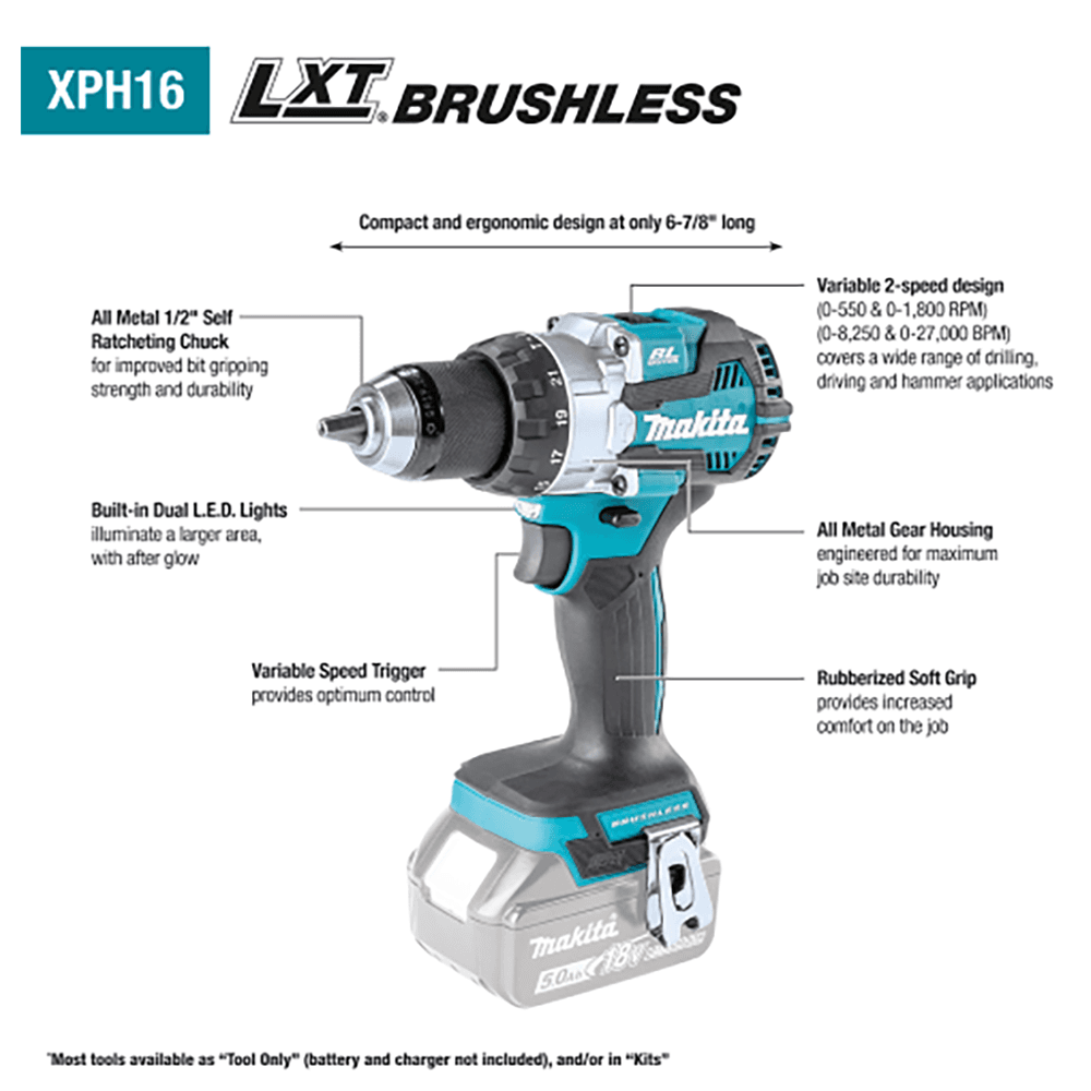 18V LXT Lithium‑Ion Compact Brushless Cordless 1/2" Hammer Driver‑Drill Kit Alt 8 - Image