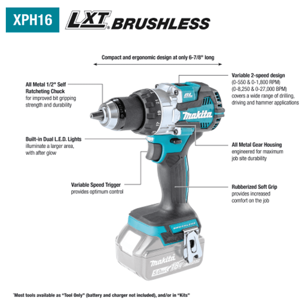 XPH16Z 18V LXT Lithium‑Ion Compact Brushless Cordless 1/2" Hammer Driver‑Drill Tool Only Alt 7 - Image