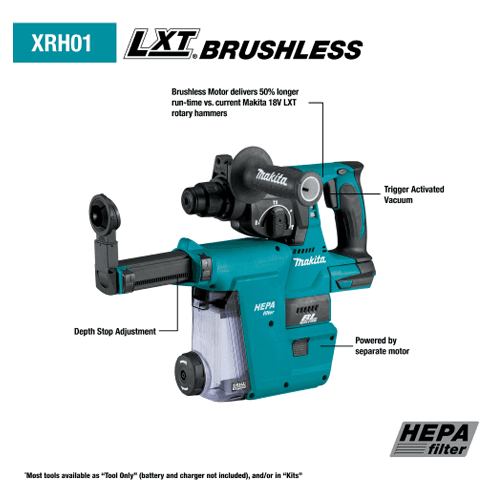 18V LXT Lithium‑Ion Brushless Cordless 1" SDS‑PLUS Rotary Hammer with HEPA Dust Extractor Attachment Tool Only Alt 2 - Image
