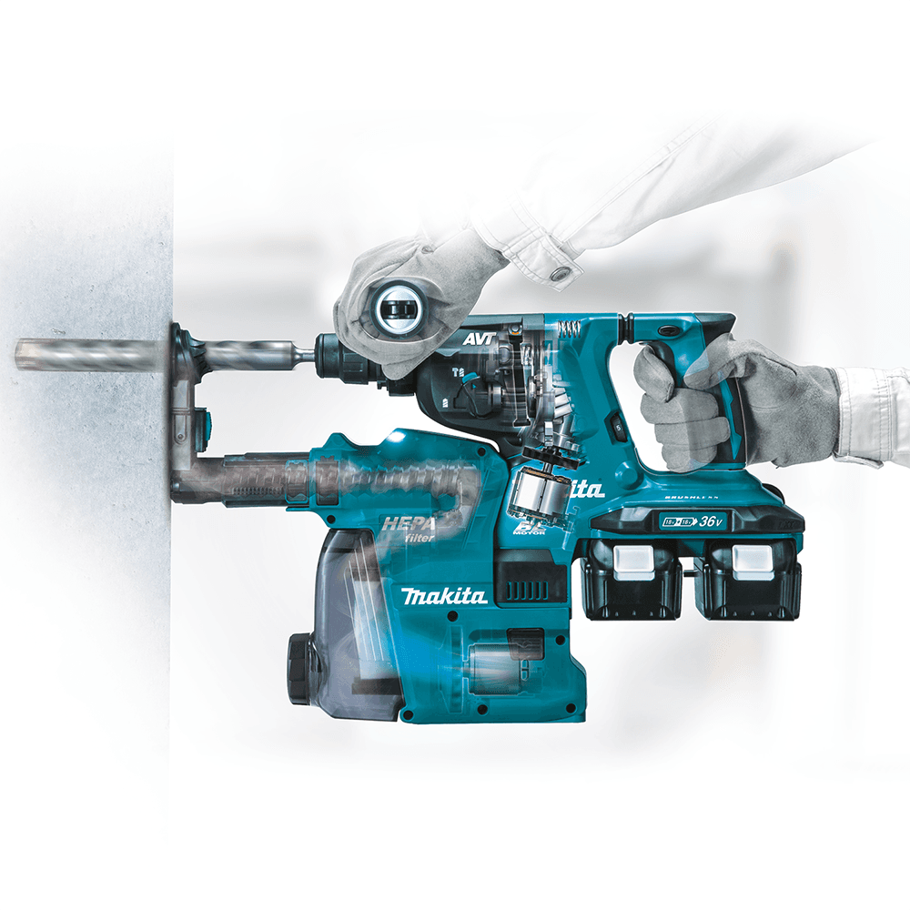 36V LXT Brushless 1-1/8" SDS-PLUS AVT Rotary Hammer Kit with HEPA Dust Extractor/AFT/AWS Capable (5.0Ah) Alt 7 - Image