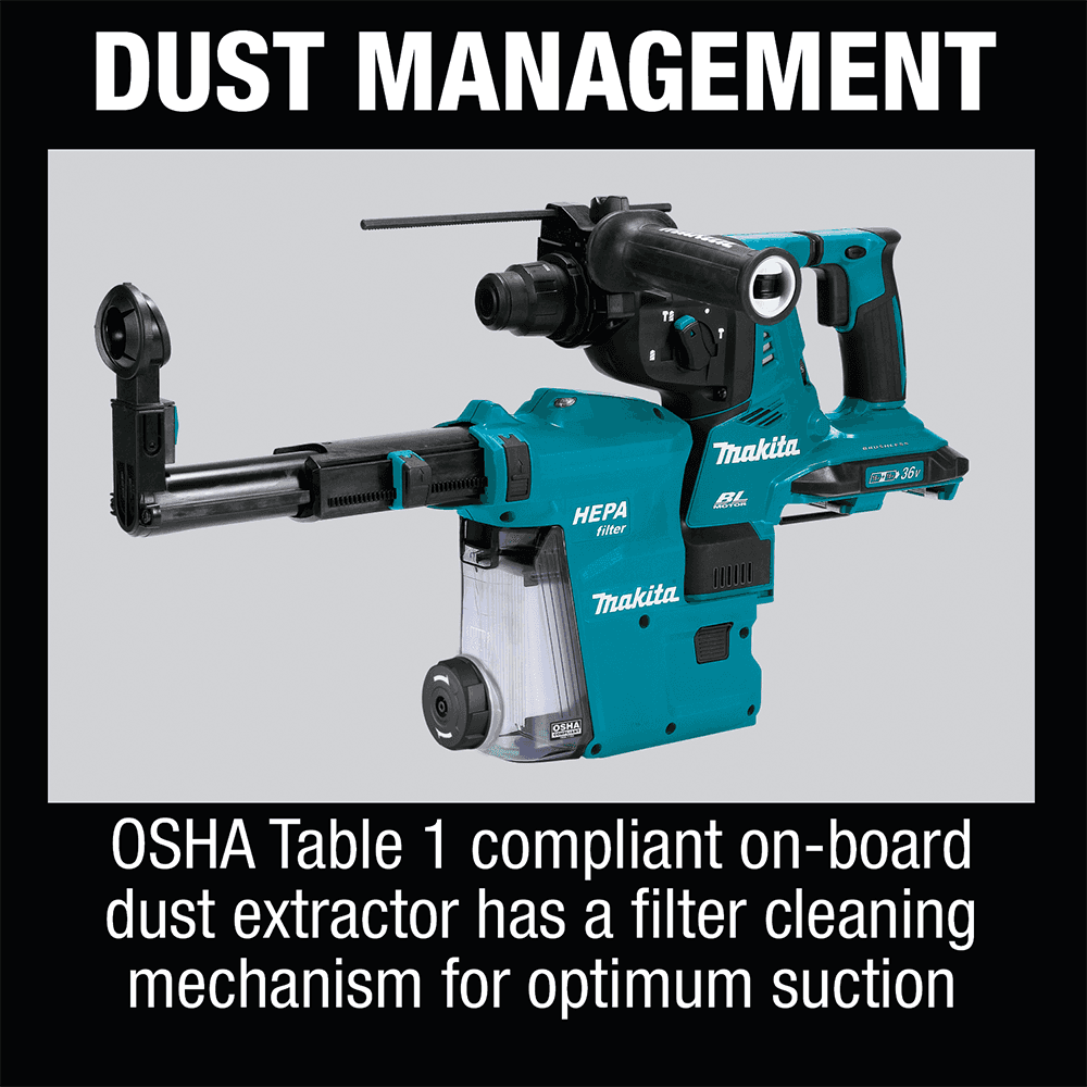 36V LXT Brushless 1-1/8" SDS-PLUS AVT Rotary Hammer Tool Only with HEPA Dust Extractor/AFT/AWS Capable Alt 1 - Image